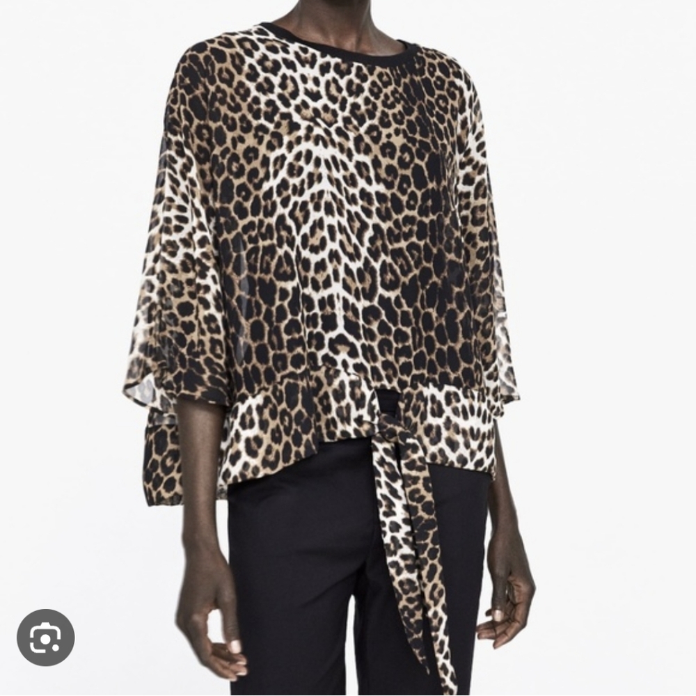 Zara Lepoard Blouse Front Tie